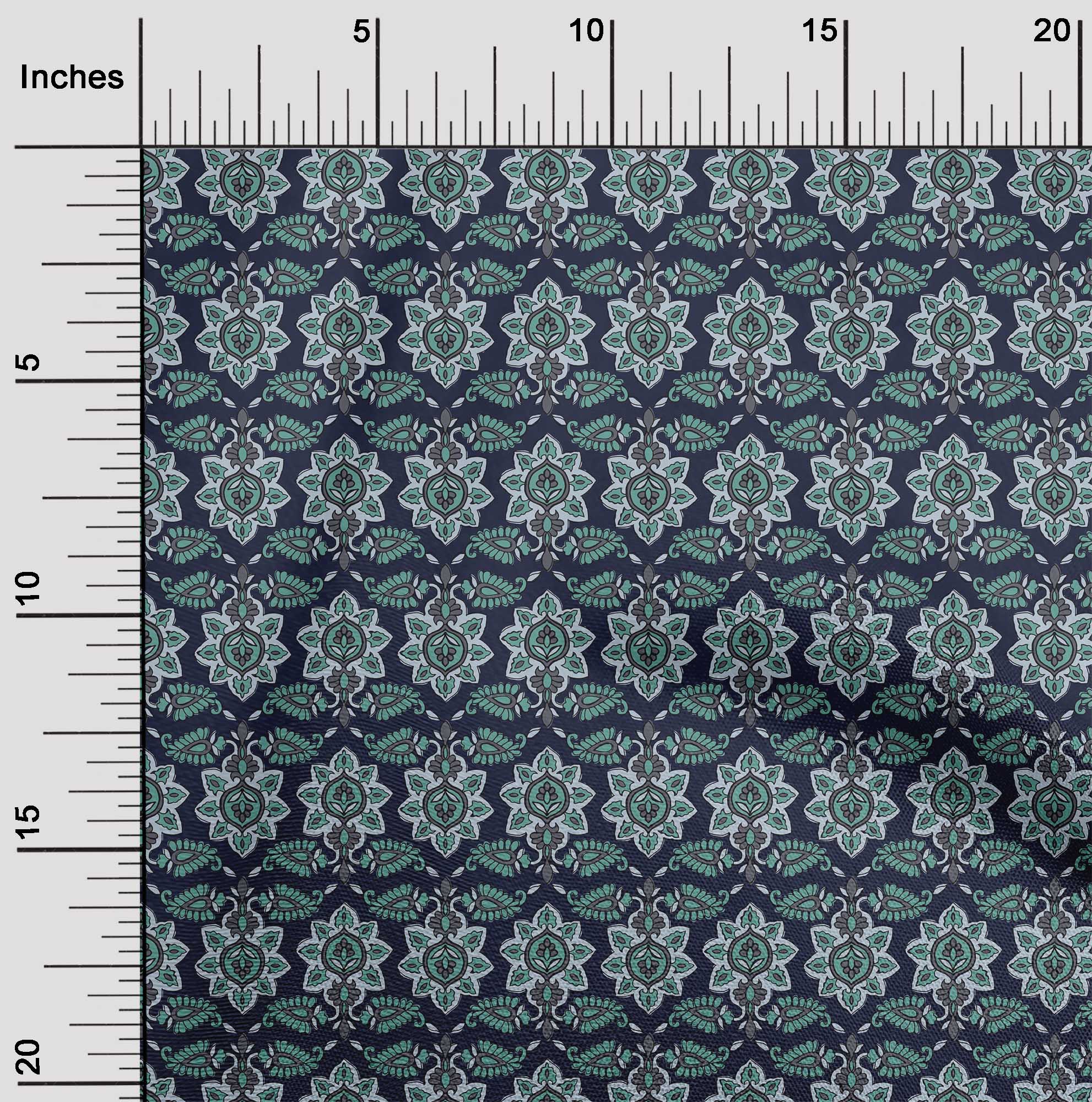 

oneOone Cotton Flex Fabric Floral & Paisley Block Print Sewing Fabric BTY 40 Inch 42 Inch - Viscose Chiffon синій