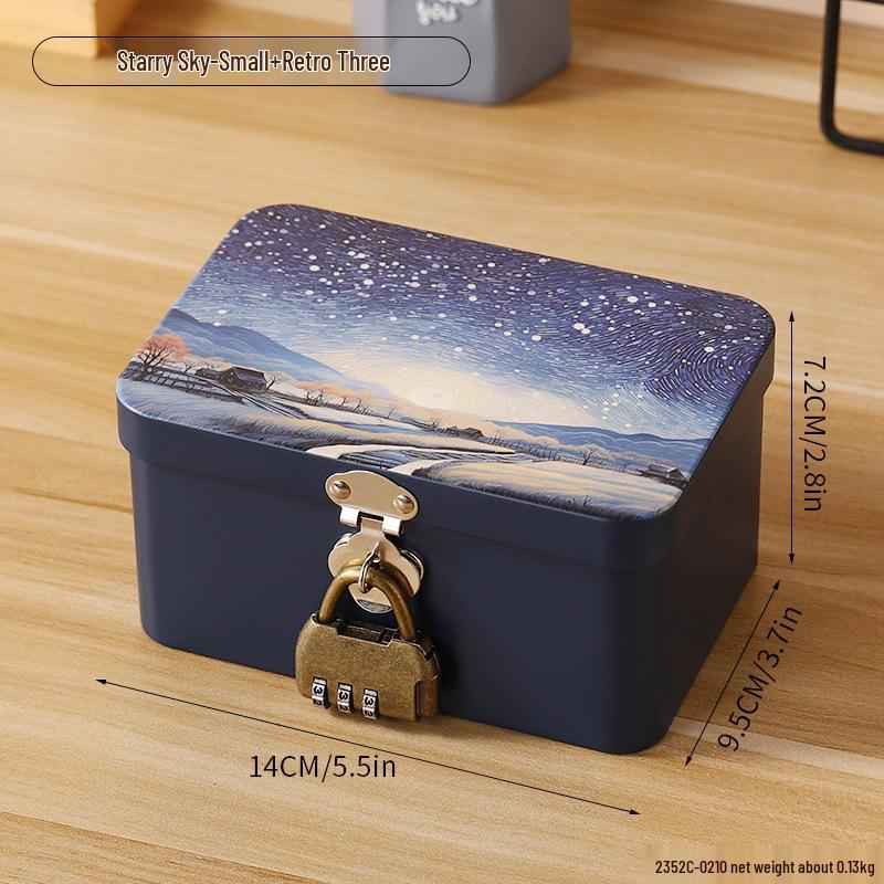 Lockable Retro Tin Box for Cosmetics, Documents, and Jewelry Storage