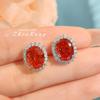 Foydjew Luxury Oval Ice Flower Cut Purple/Orange Cubic Zirconia Pendant Necklaces Earrings Rings Wedding Zircon Sets For Women