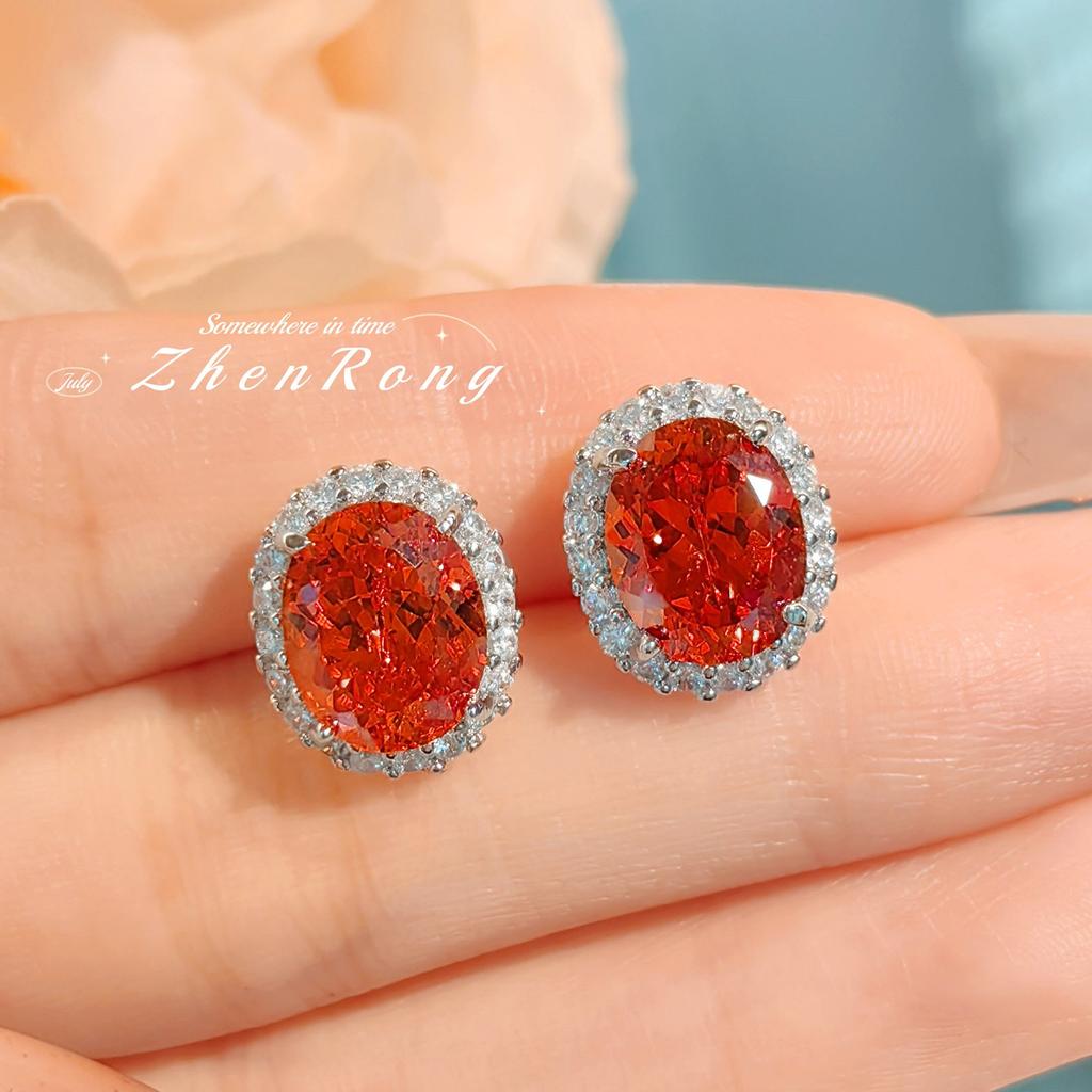 Foydjew Luxury Oval Ice Flower Cut Purple/Orange Cubic Zirconia Pendant Necklaces Earrings Rings Wedding Zircon Sets For Women