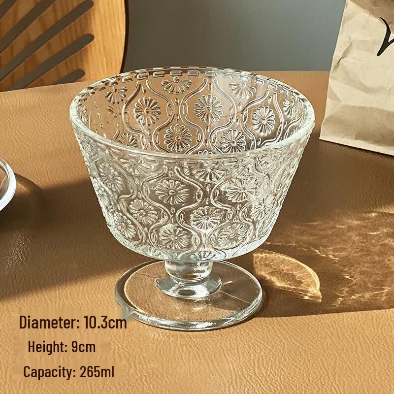 Retro Sunflower Embossed Glass Dessert Bowl