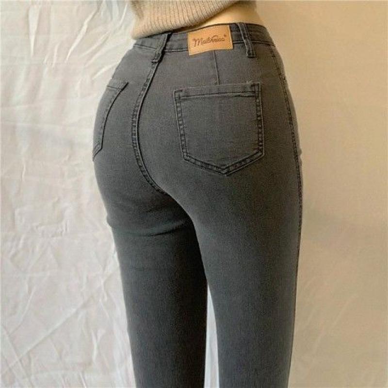 Plus Size High Waist Light Blue Stretch Denim Skinny Pants for Women