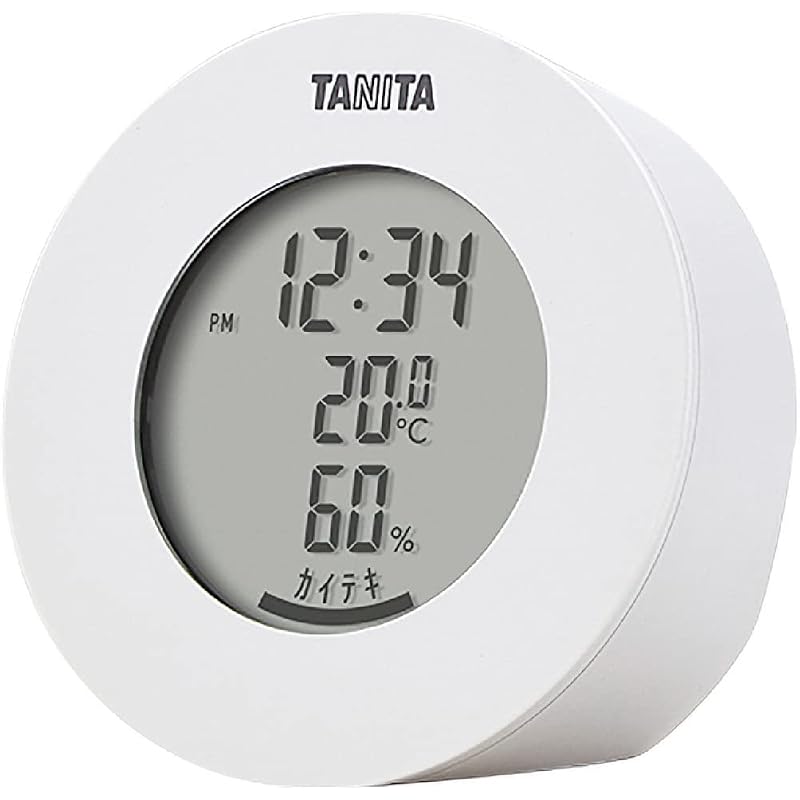 Tanita Digital Temperature and Humidity Meter with Clock, Desktop, Magnetic, White TT-585 WH