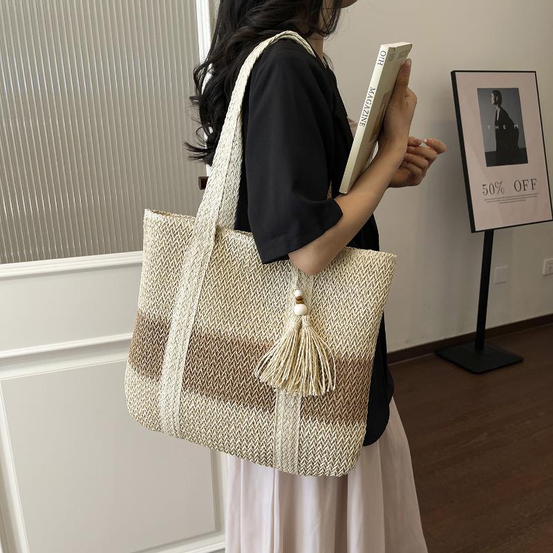 Large Women Shoulder Shopper Bag Summer Straw Woven Ladies Luxury Designer Tote Beach Bag for Woman 2026 Big Female Handbags