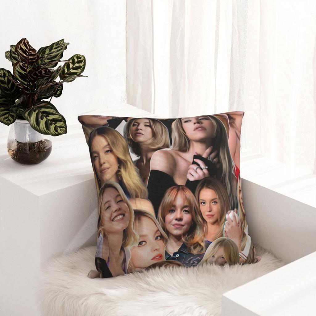 Sydney Sweeney American Actress Photo Pattern Pillow Cover Pillow Case Square Cushion Cover Pillowcases For Sofa Home Decoration