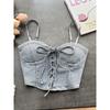 Pure Desire Sexy Denim Camisole Female Sexy with Breast Pad Slim-Fit All-Matching Short Beauty Back Chic Tied Top