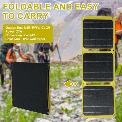 Foldable Solar Panel Ip68 Waterproof Portable Etfe-Monocrystalline Silicon Solar Panel Charger with 5v/9v/12v USB Type C Output