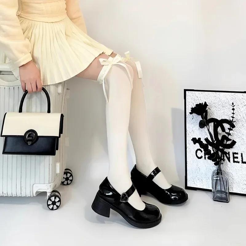 Women'S Delicate Bow Velvet Thigh High Stockings Spring Summer Soft Lolita Lace-Trimmed Bow Ribbon Jk Thin Over-The-Knee Socks
