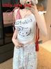 Hello Kitty T Shirt With Cartoon Print And Tie Detail For Summer Casual Wear