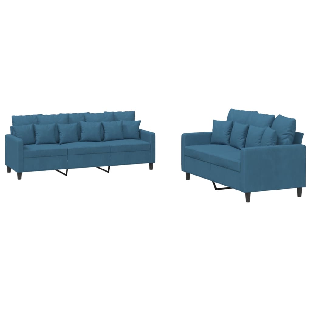 2 Piece Sofa Set with Cushions Blue Velvet