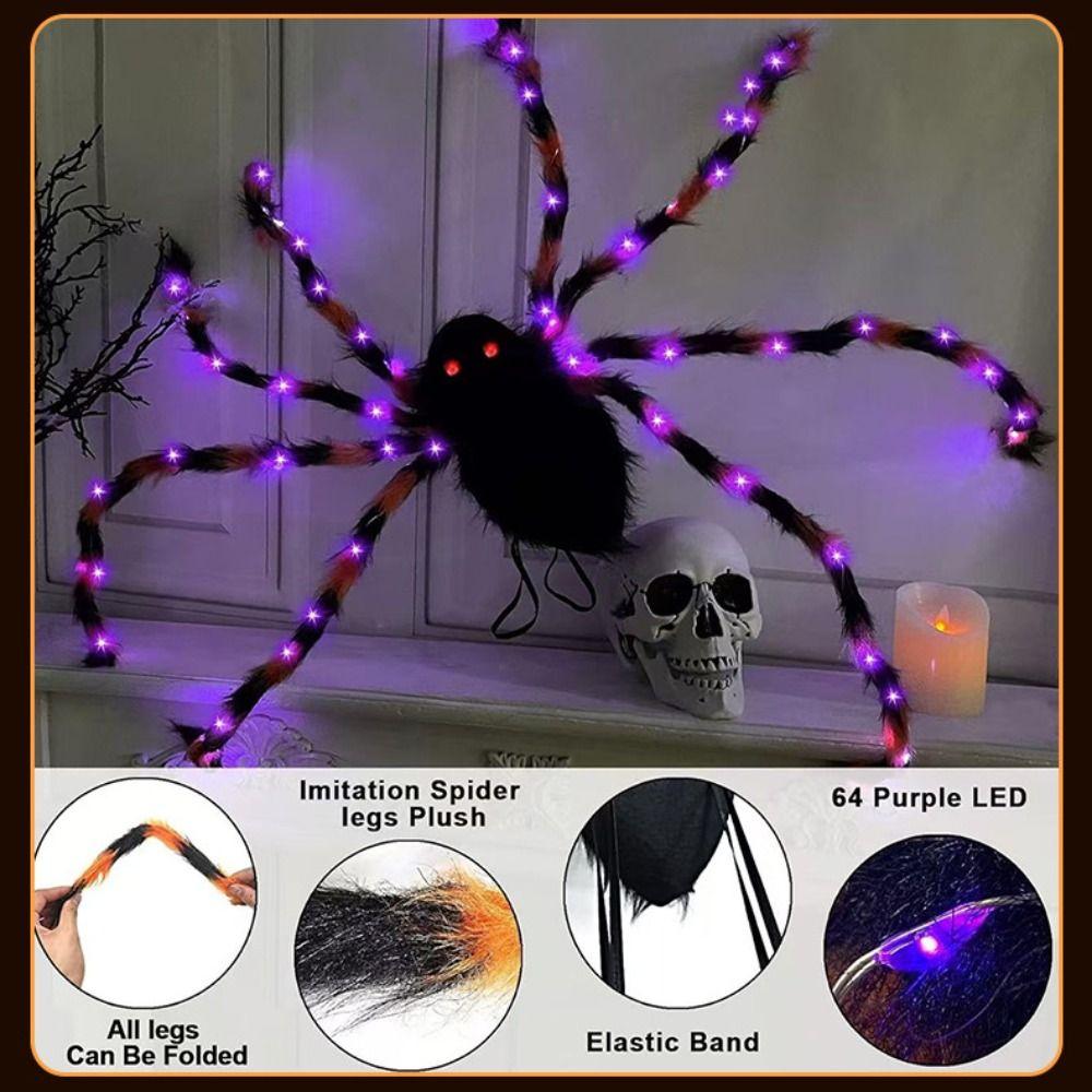 LED Halloween Spider Backpack Stuffed Animal Plush Spider Bag Big Spider Decoration  Puppy Pet