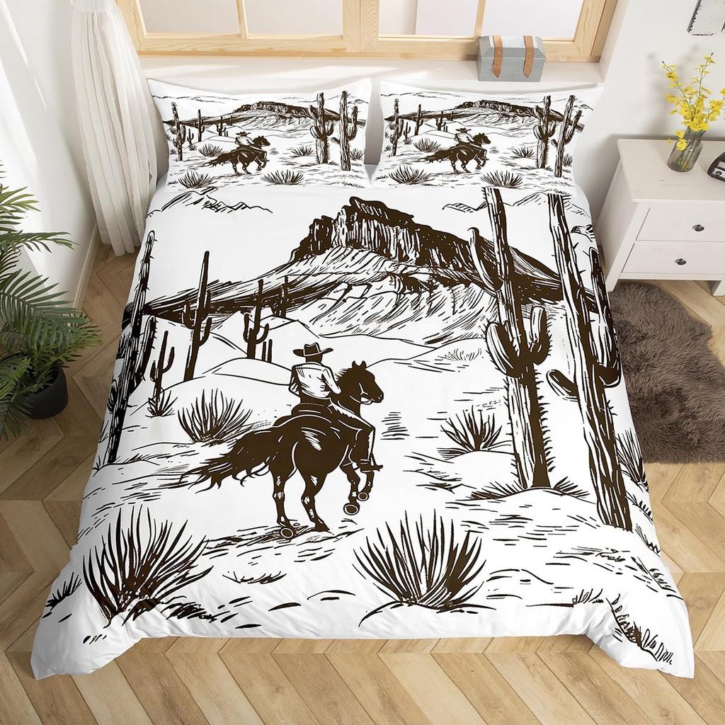 Western Decor Duvet Cover Retro Cowboy Style Bedding Set Wild West Themed Comforter Cover For Boys Teens Men Bedspread Cover