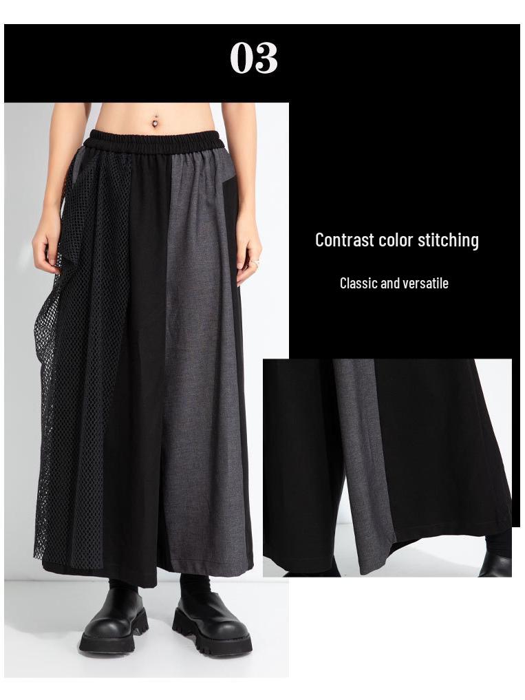 2025 Autumn/Winter Niche Fashion Elastic Waist Patchwork Wide-Leg Culottes Plus Size