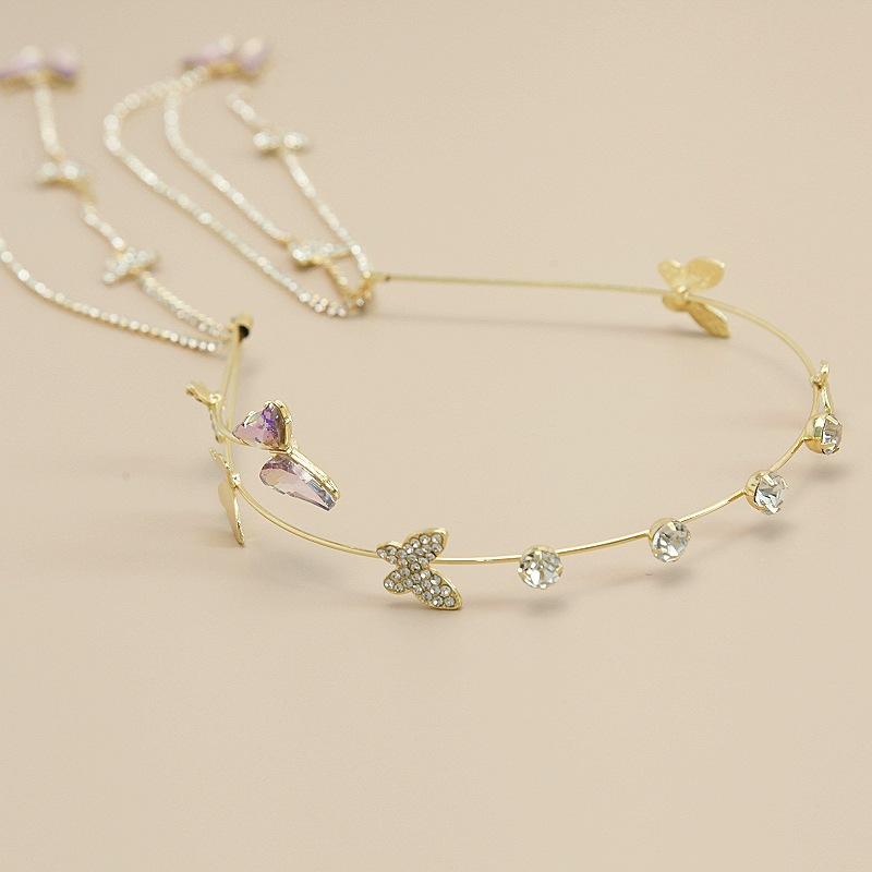 Diamond Encrusted Butterfly Tassel Hair Clasp Sweet Korean Hair Accessories Minority Fashion Bright Diamond Headbands for Girls