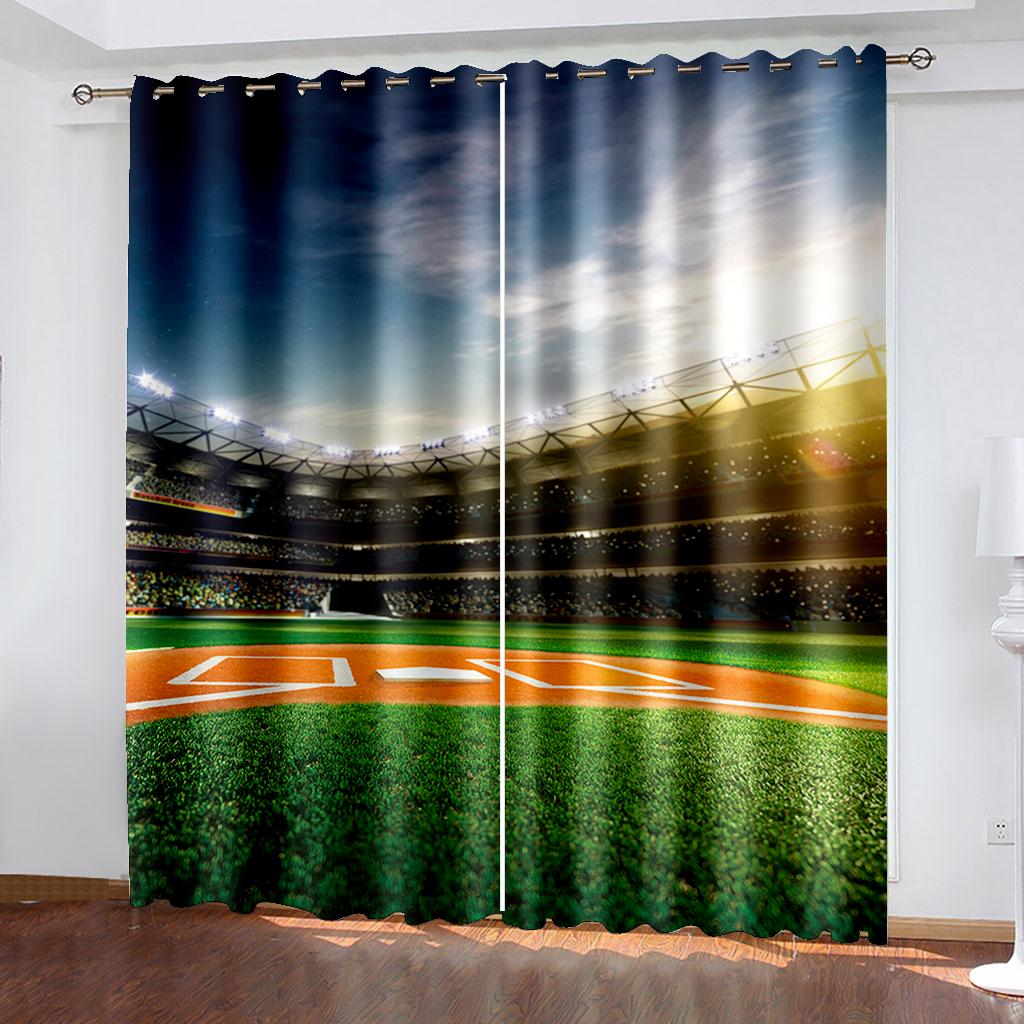 Modern Graffiti Art Basketball Football Theme Rod Pocket Window Curtain for Bedroom Living Room