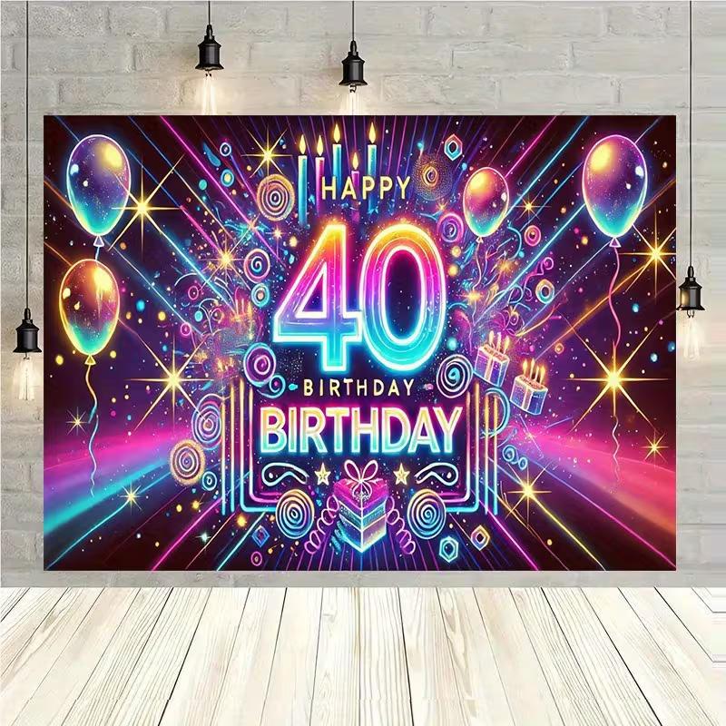 Sfondo 2D Glow per il 40° Compleanno, Banner Decorazione Festa a Tema Viola Neon