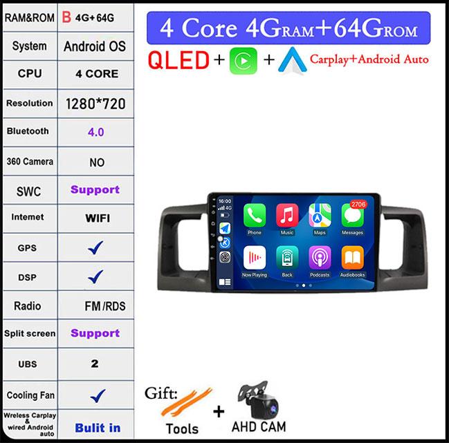 Android 14 For Toyota Corolla E120 E 120 Byd F3 2007-2011 Dsp 4G LTE Car Video Radio Multimedia GPS Player Carplay