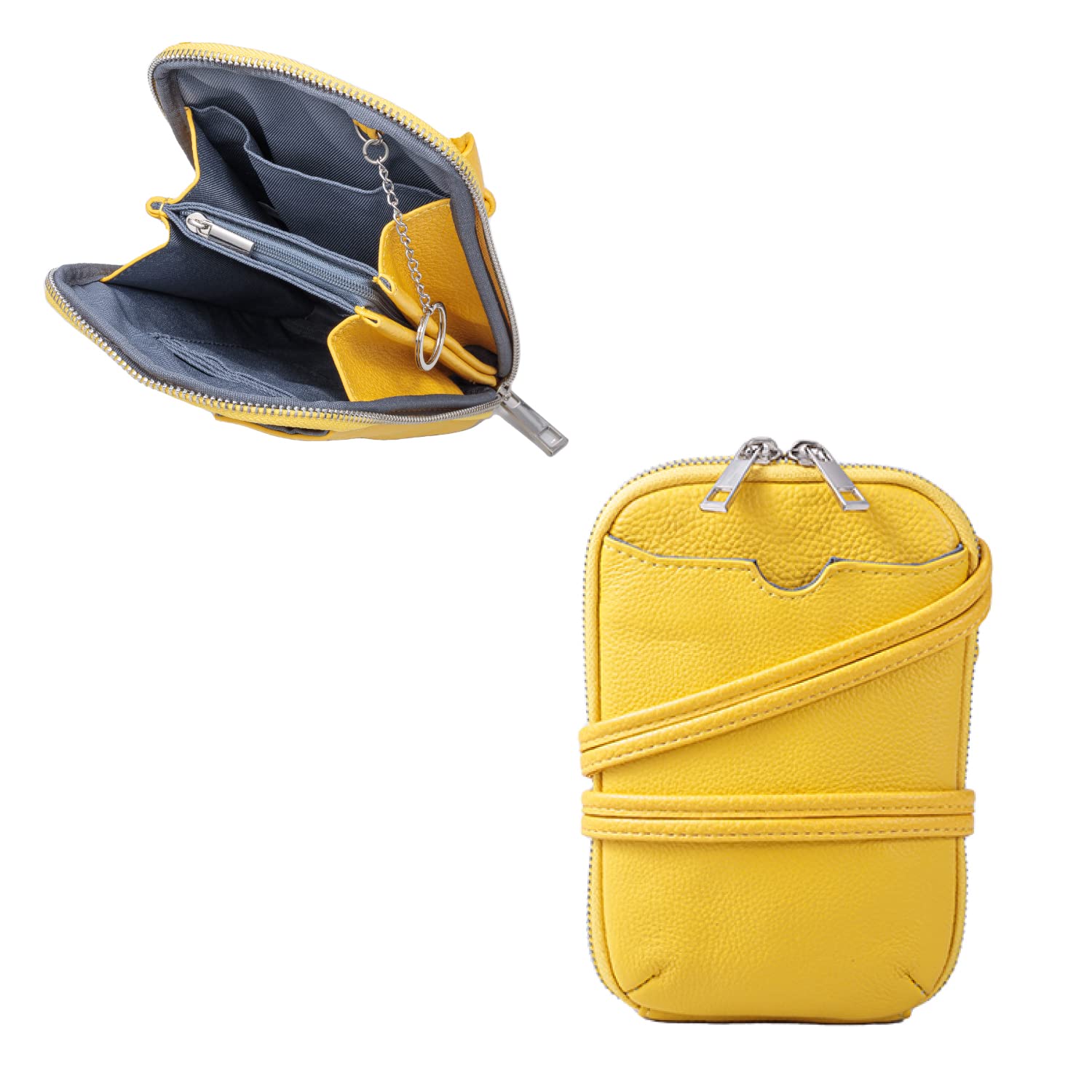 

Smartphone Pochette Lightweight Genuine Leather Smartphone Pouch Synthetic Leather Shoulder Bag Key Ring Shoulder Bag 99425 [QUAY] (Yellow)
