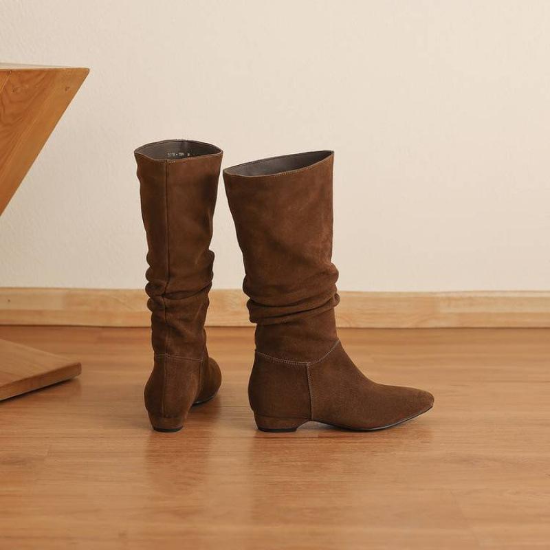 Autumn and winter women's Martin boots large size cow suede high boots sleeve rubber sole new versatile leather women's boots