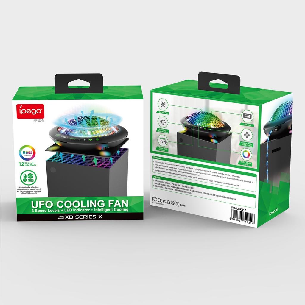 UFO Cooling Fan with 11 RGB Lights, Auto Cooling System Fan Speed Adjustable By Temperature for Xbox Series X Console, Low Noise, 3 Speed, USB Port