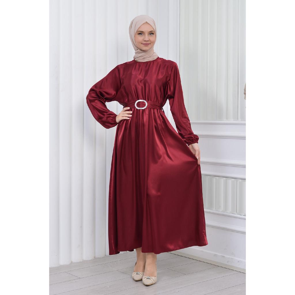 Satin Mevlana Design Rochie Hijab Cu Curea Rochie De Seara