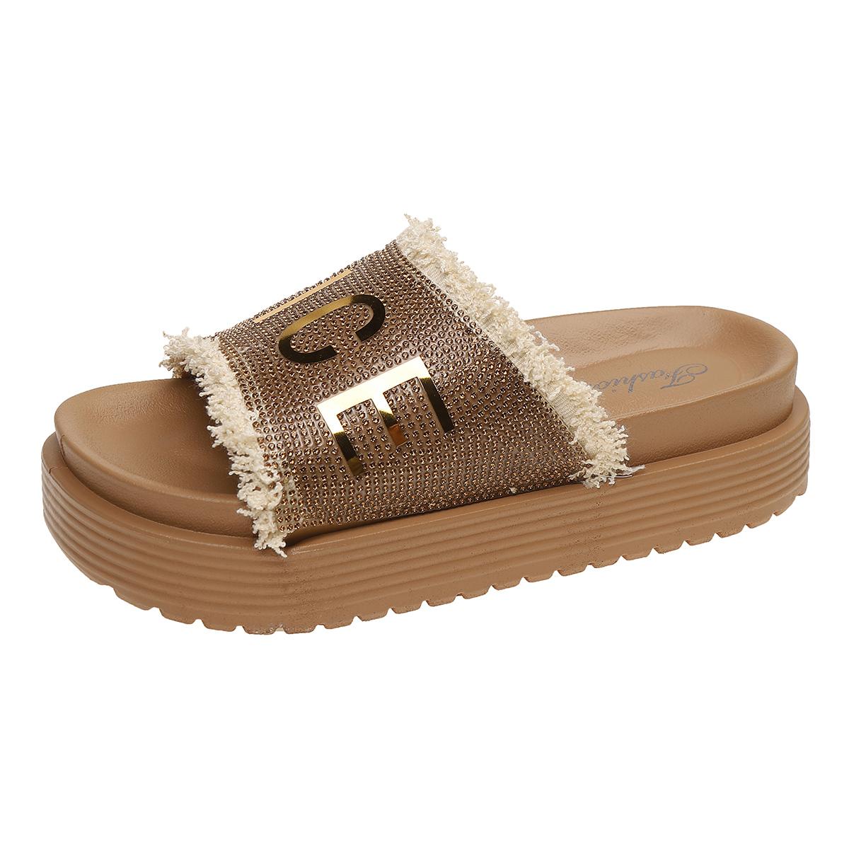 

Кристаллы танкетки высокие каблуки тапочки для отдыха летние сандалии женские туфли женские платформы мюли тапочки без застежек на щиколотку пантуфли 36 золотой