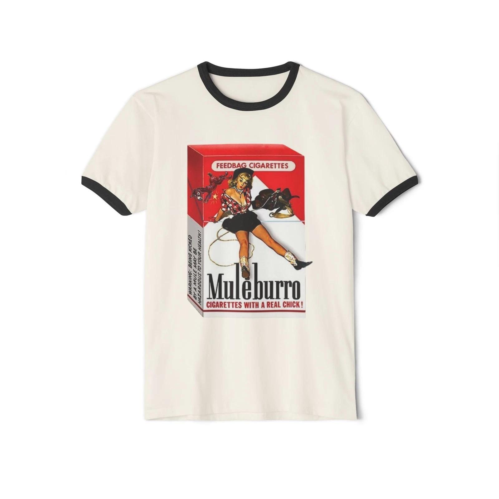 Wacky Packages Muleburro Cigarettes Printed Ringer T shirt Funny Product Parody M