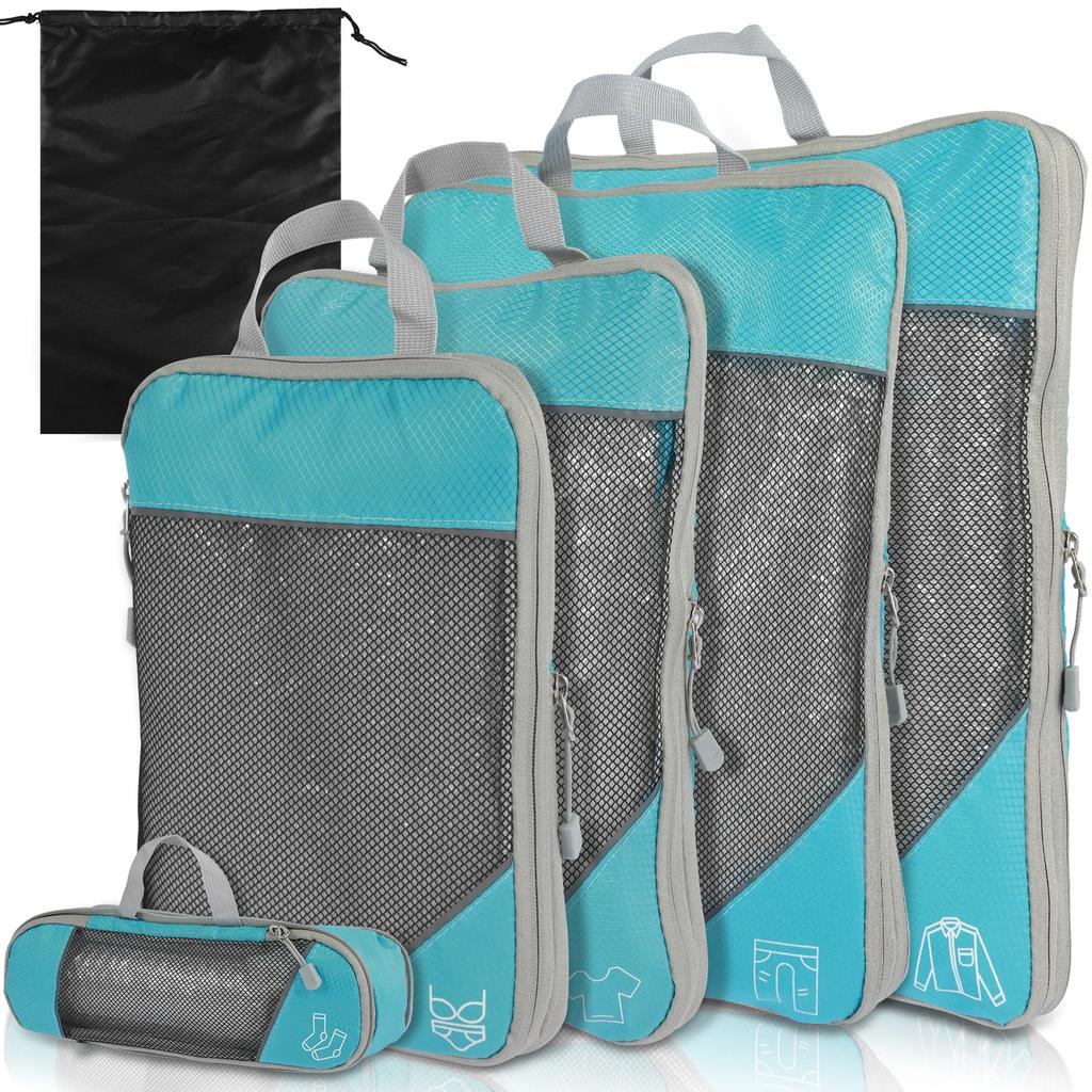 Juego de 6 Piezas Bolsa de Viaje Cubos de Empaque de Compresión Ligeros Duraderos con Bolsa de Almacenamiento Bolsas Organizadoras para Maleta de Equipaje de Nailon