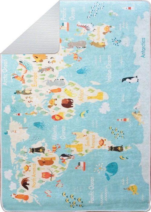 Children's Rug - MANI TEXTILE - World - Blue - 80x150 Cm - Non-slip