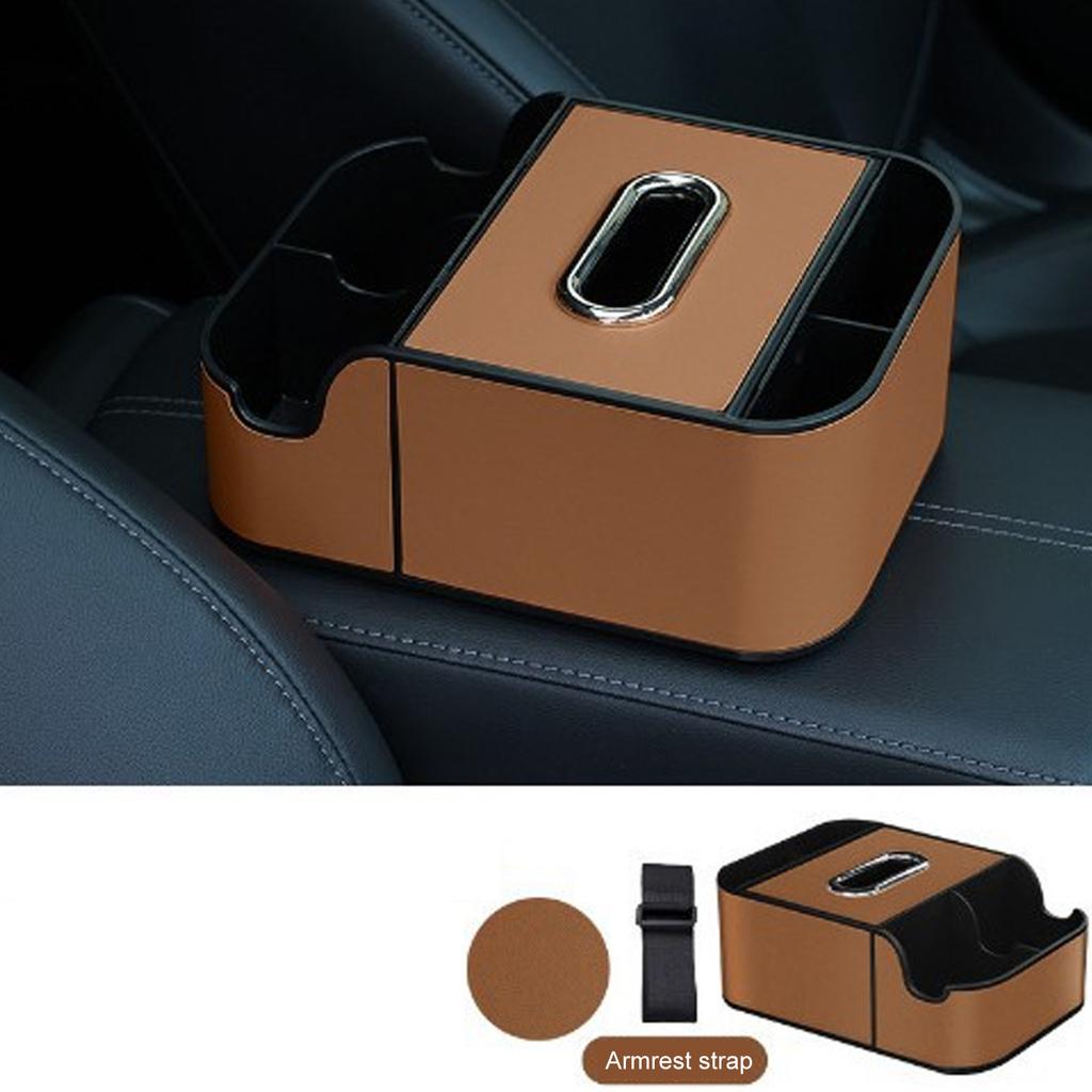 Center Console Leather Organizer Tray Car Armrest Extra Storage Box Tissue Holder Car Storage Box Car Seat Organizer