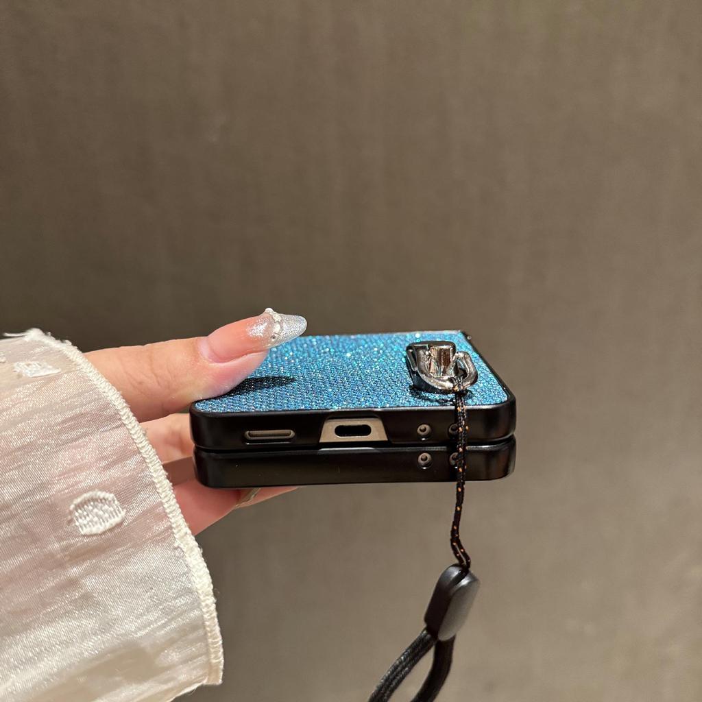 Funda con cordón de cuero brillante para Z Flip7: A Prueba de Caídas, Moderno y Protector