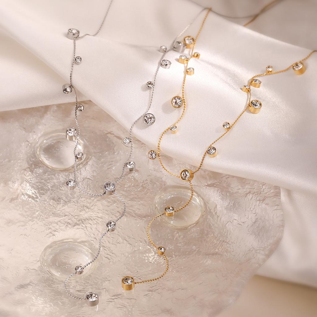 Tassel Advanced Long Necklace for Women Gold Plated Inlay Diamond Necklaces Fashionable Light Luxury Stainless Steel Jewelry
