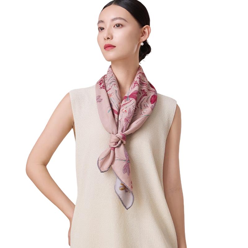 

Shanghai Story Lotus Pond Dragonfly Silk Wool Square Scarf 88cm*88cm