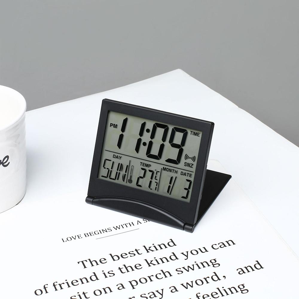 

Foldable Desktop LCD Electronic Clock Multi-function Date Temperature Alarm Clock Simple and Convenient Thin Travel Clock чёрный