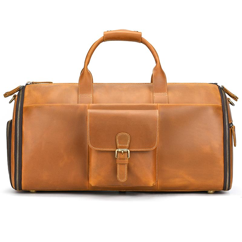 

Large leather men s bag duffel bag sports gym bag large capacity carry on travel bag casual single shoulder luggage bag vintage светло-коричневого