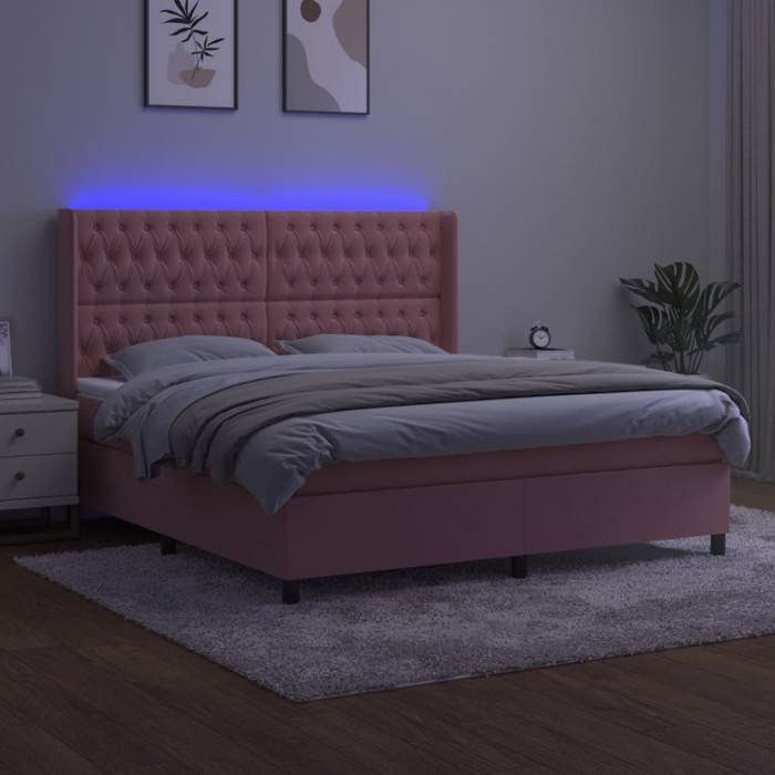 Maison Exclusive - Lattenrost Bett Matratze und LED Rosa 160x200 cm Samt