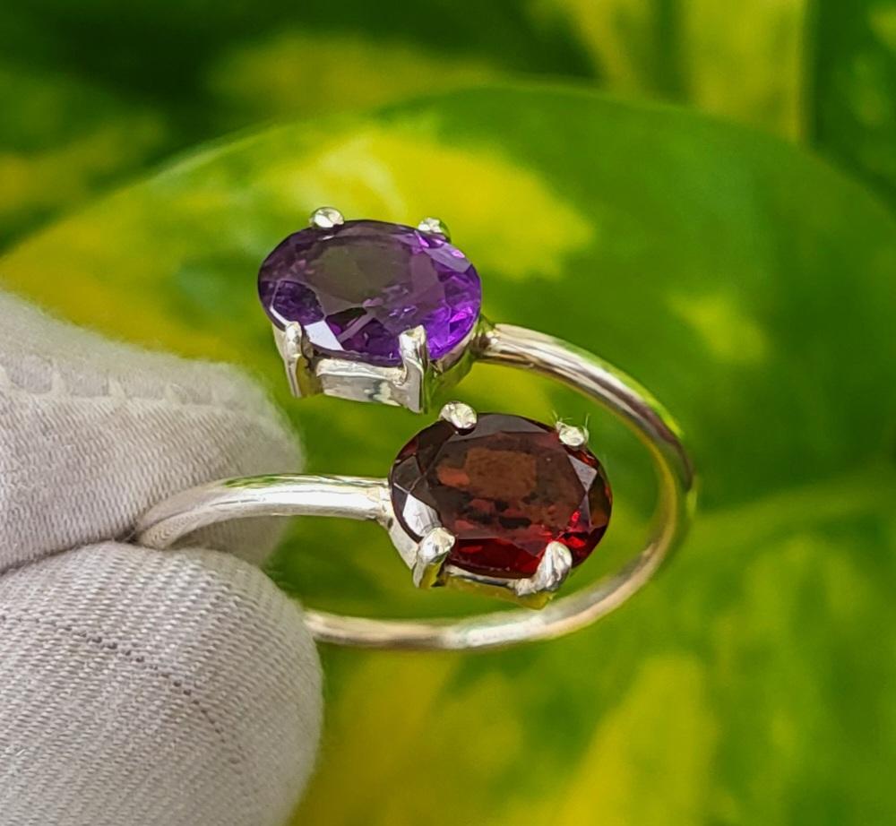 Natural Amethyst Garnet Gemstone 925 Sterling Silver Ring Size 10 US, Gift A 40