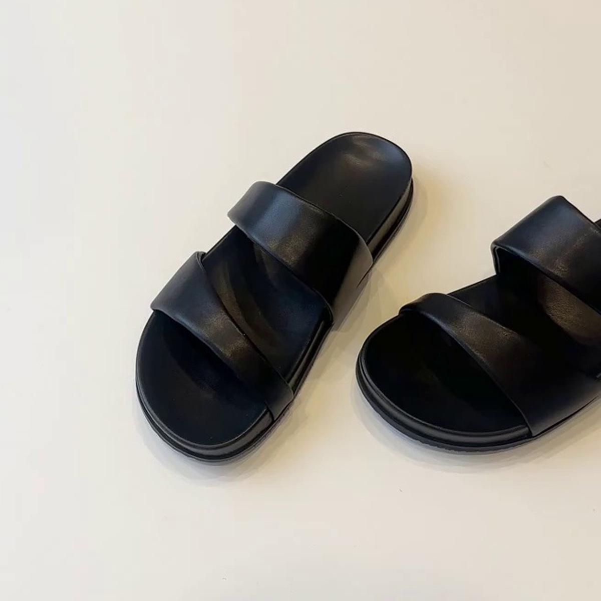 

Sheepskin version~ Xia niche thick-soled one-word cool slippers women s outer wear cover toe casual beach flat-bottomed slippers 40