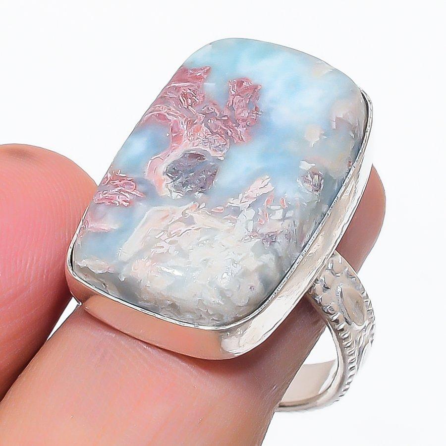 

Natural Larimar Gemstone Handmade 925 Sterling Silver Jewelry Ring Size 9 t7m23