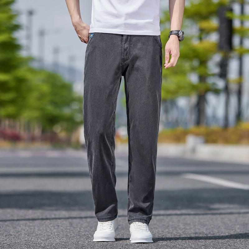 Men’s Lightweight Stretch Denim Trousers: New Summer Relaxed-Fit Straight-Leg Trousers – Versatile Business Trousers
