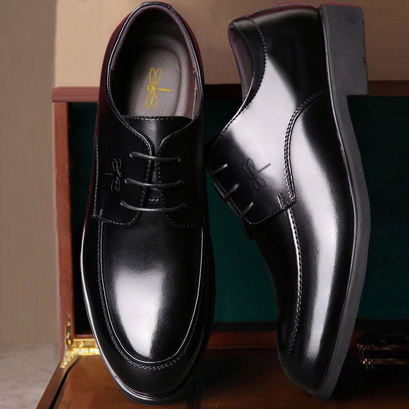 Leather Dragonfly brand genuine leather men's leather shoes business dress breathable inner height increase leather shoes men