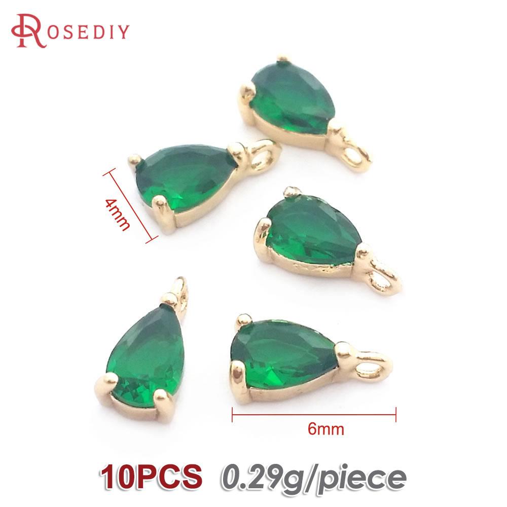 10PCS 4x6MM High Quality Champagne Gold Color Brass and Glass Drop Shape Charms Pendants Jewelry Earrings Findings Accessories