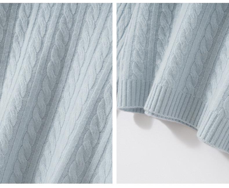 Damen-Farbblock-Kaschmirpullover - Herbst/Winter 2025: Dick, Locker, Rundhals, Zopfmuster, Schlankmachend, Lässiger Stil