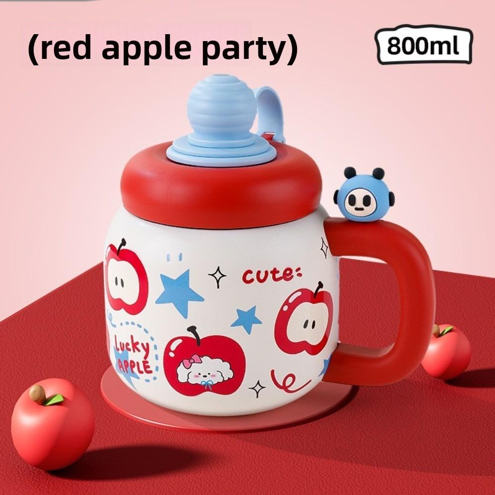 

800 мл Вакуумная кружка с соломинкой Термобутылка для воды Милая кружка с термоизоляцией для офисных работников красный