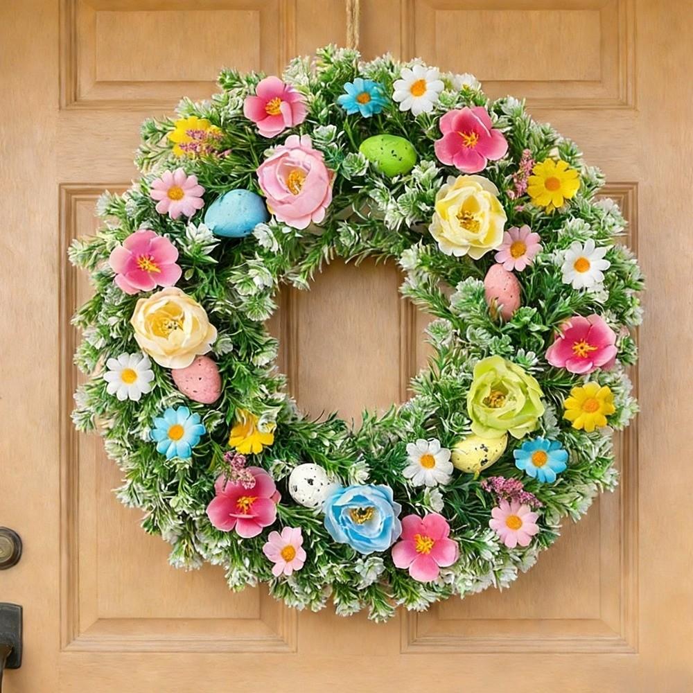 Plastik Osterdeko Kranz Lebensecht Simulierte Pflanze Frühling Blumenkranz Kunstblumen Handgefertigt Türhängekranz