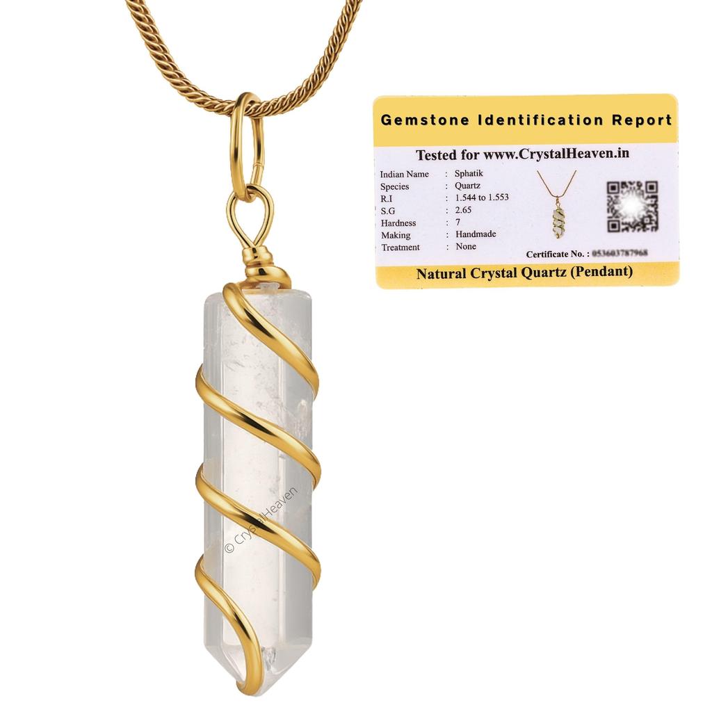 Certified Clear Quartz Pendant Necklace for Women - Original White Crystal Pendant for Woman - Natural Healing Crystal Stone Necklace for Women w
