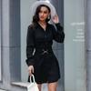 Retro Women's Solid Color Lapel Black Shirt Dress