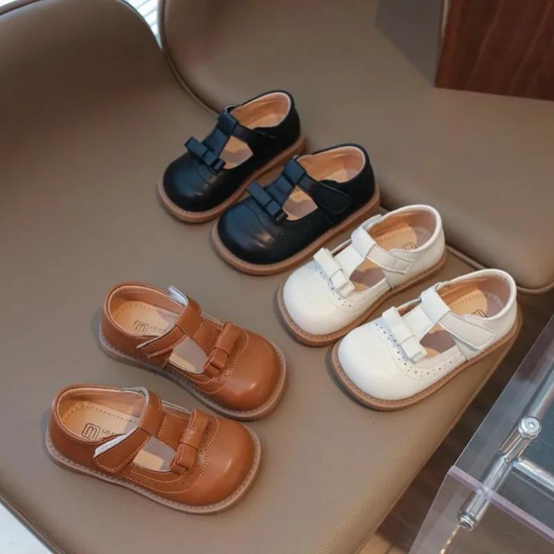 Girls Leather Shoes Simple Brand  Spring Autumn Designer Princess Sweet Cute SoftComfortable Children Flats Kids Shoes New