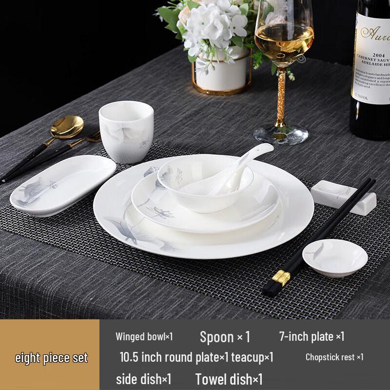 Chinese Style Ink Lotus Ceramic Tableware Set