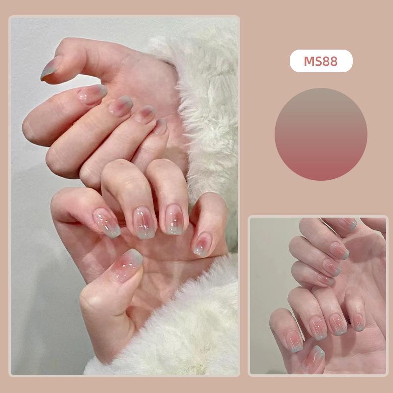 Blush Peach Nude Student Press-On Nails - Solid Color, Simple Ice Transparent Tips
